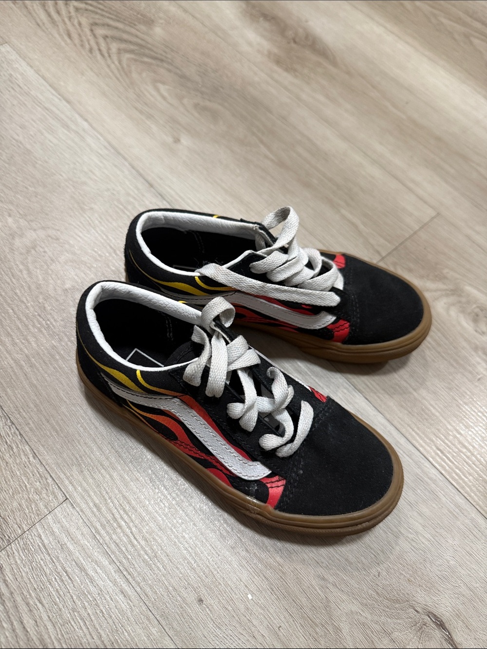 Vans Black Sneakers with Red & Yellow Flame Accents